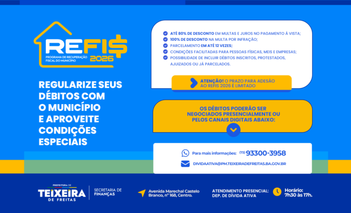 prefeitura-de-teixeira-de-freitas-lanca-refis-2026-com-descontos-em-multas-e-juros-para-regularizacao-de-debitos